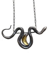 Sterling Silver Snake Necklace with Golden Crescent Moon