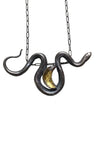 Sterling Silver Snake Necklace with Golden Crescent Moon