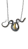 Sterling Silver Snake Necklace with Golden Crescent Moon