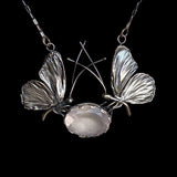 Delicate Mini Butterfly Pendant with Faceted Pale Rose Quartz
