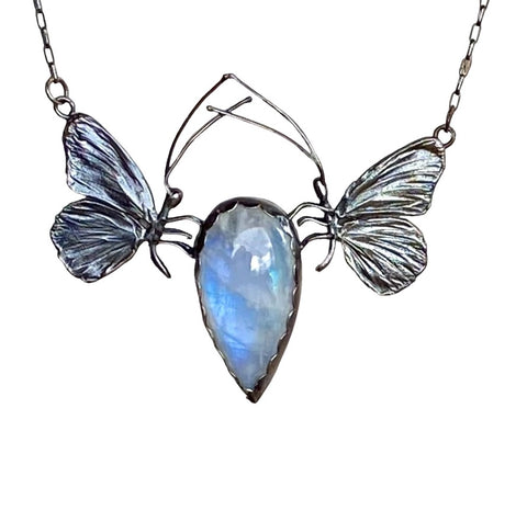 Delicate Mini Butterfly Pendant with Large Moonstone