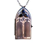 Gothic Arch Necklace, gothic architecture jewelry Garnets, sterling, Last Image  overlight