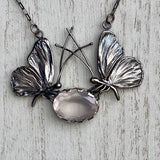 Delicate Mini Butterfly Pendant with Faceted Pale Rose Quartz
