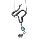 Sterling Silver Snake pendant with double moonstone drops second view
