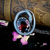 Sterling Serpent and Ruby Egg pendant 8 square prongs