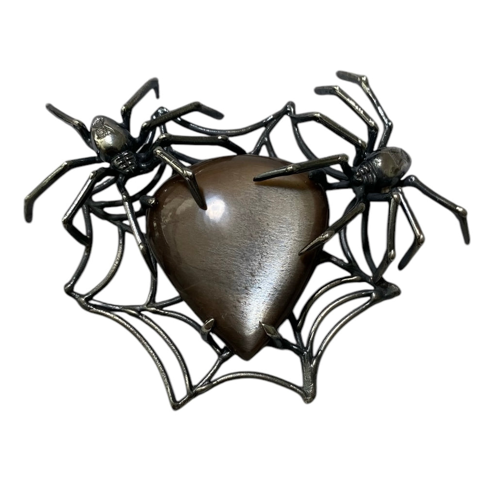 One of a kind double black widow pendant with dark moonstone