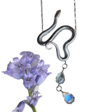 Sterling Silver Natural Snake pendant with double moonstone drops with flower