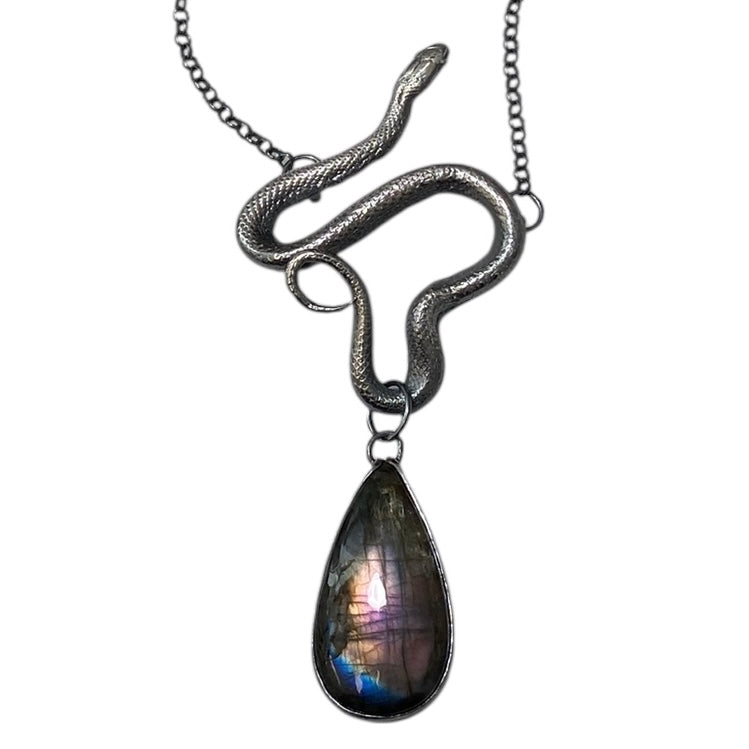 Sterling Serpent Snake Pendant with Purple Labradorite