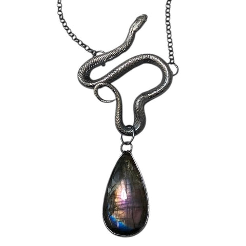 Sterling Serpent Snake Pendant with Purple Labradorite