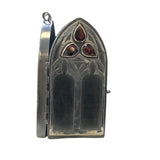 Gothic Arch Necklace, gothic architecture jewelry Garnets, sterling, Front Image Full View