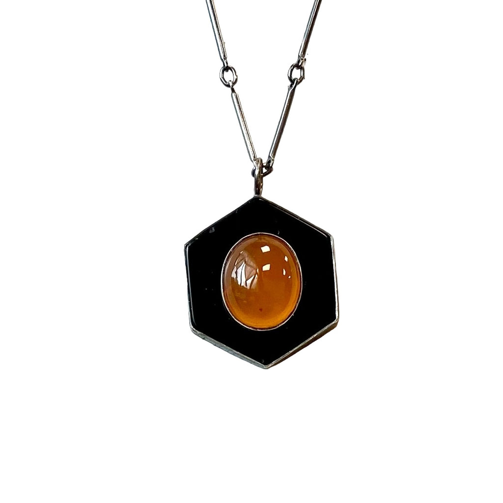 Black Onyx and Orange Carnelian Talisman necklace