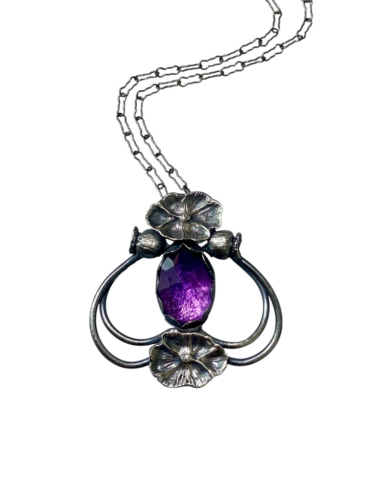 Midnight Poppy and Amethyst pendant