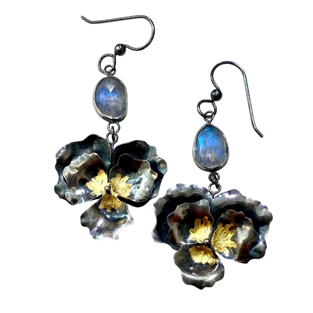 Pansy Earrings Moonstone Sterling and Gold