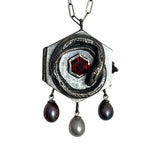 Serpent Container Locket with Crimson Garnet and Pearls