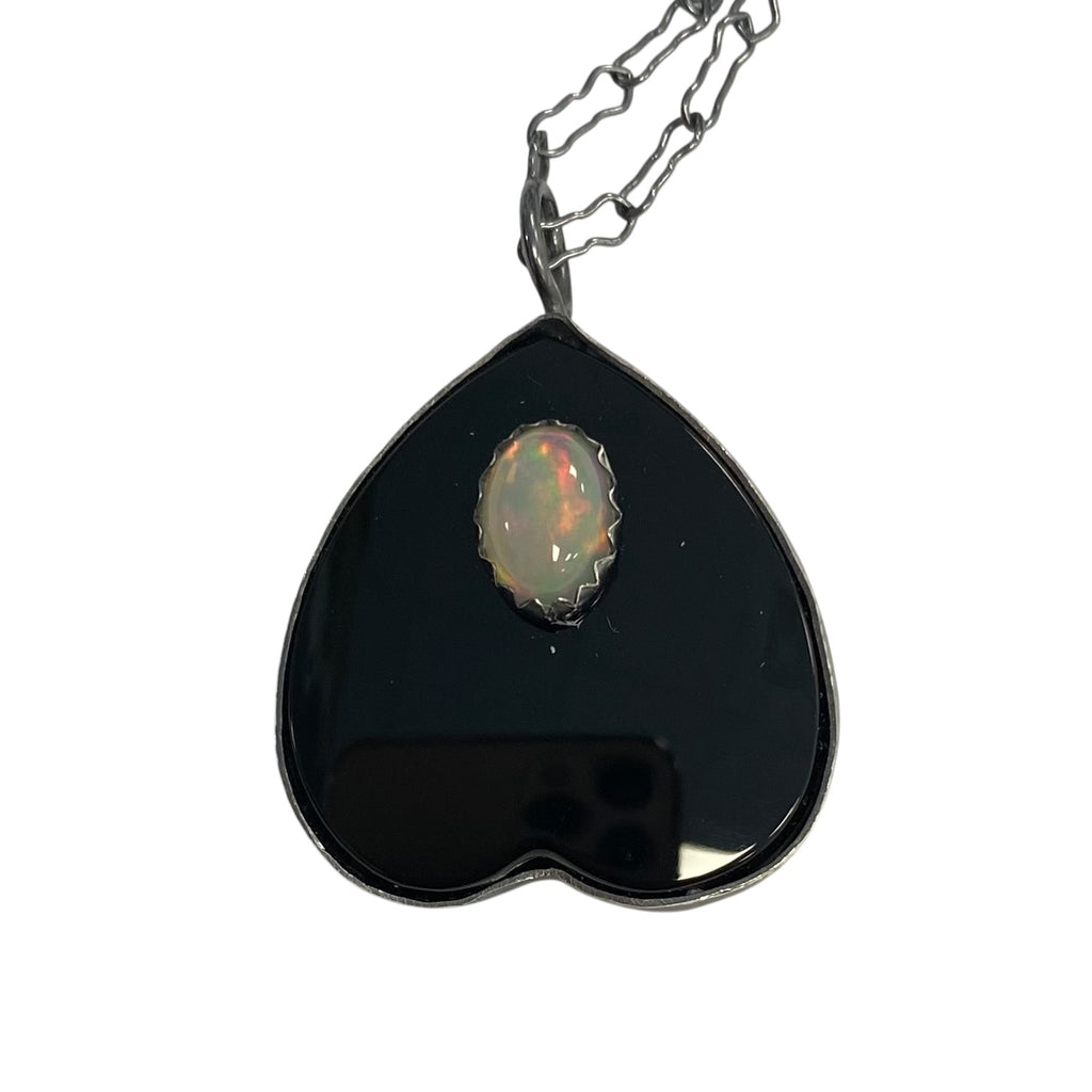 Black Onyx Planchette and Natural Opal Talisman Pendant