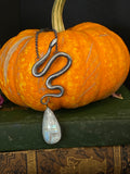 Sterling Silver Snake with XL Rainbow Moonstone