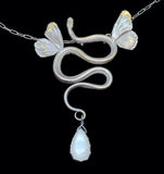 Sterling Silver Realistic Snake Necklace Moonstone Keum Boo