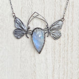 Sterling Silver Butterfly necklace with moonstone third image white wood