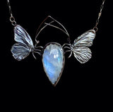 Sterling Silver Butterfly necklace with moonstone Black Background image