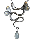 Sterling Silver Realistic Snake Necklace Moonstone Gold Serpent