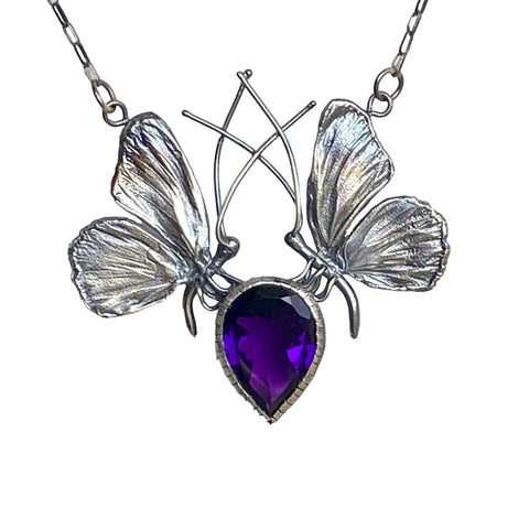 Delicate Mini Butterfly Pendant with faceted Amethyst
