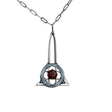 Gothic Architecture necklace with garnet in sterling silver view one