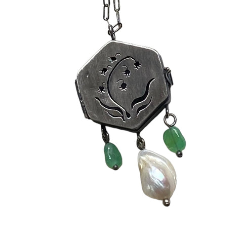 Lily of the Valley Perfume Locket with Chrysoprase & Pearl (A)