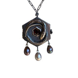 Serpent Container Locket with Crimson Garnet and Pearls