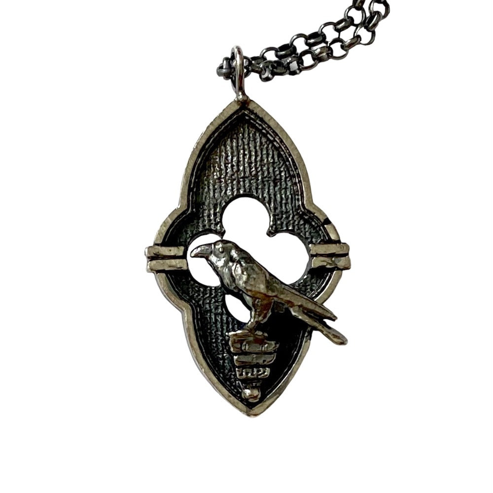 Sterling Silver Raven Charm Necklace Gothic Arch