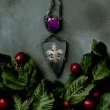 Joan of Arc Locket, Fleur di Lys, Sterling Silver , Amethyst, Medieval Jewelry, Gothic Jewelry Dark Aesthetic