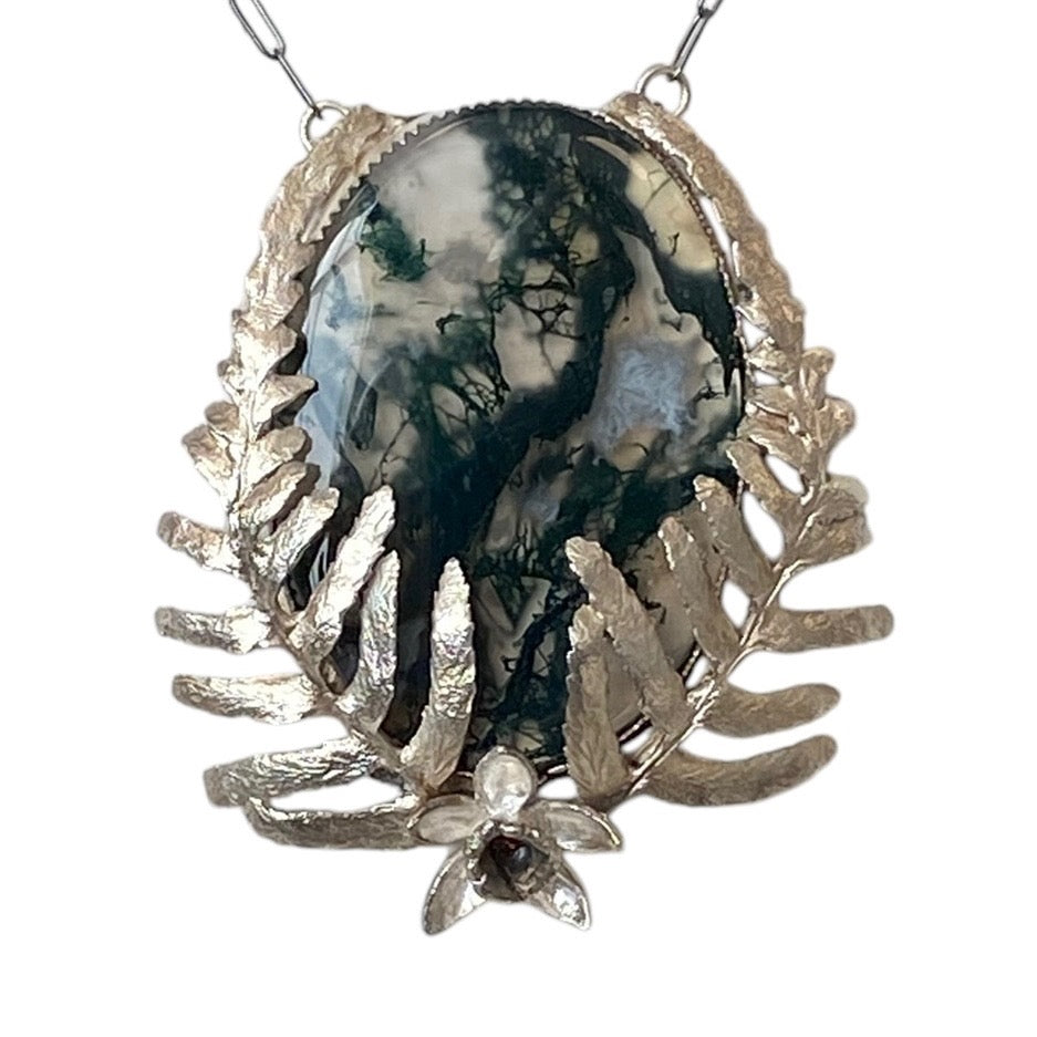 Moss Agate and Garden Florals Pendant