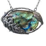 Spectrolite with Fern and Rose Branch Pendant