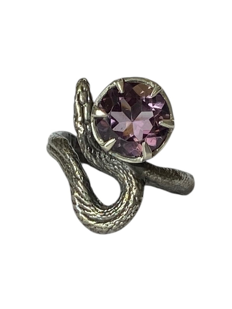 Size 8 Serpent Familiar Ring Faceted Natural Amethyst