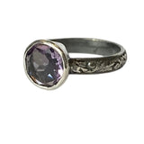 Size 6 Natural Amethyst Solitaire Floral Band