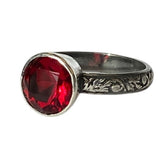 Size 7.5 Synthetic Ruby Solitaire Floral Ring Band