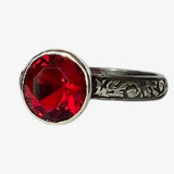 Size 7.5 Synthetic Ruby Solitaire Floral Ring Band