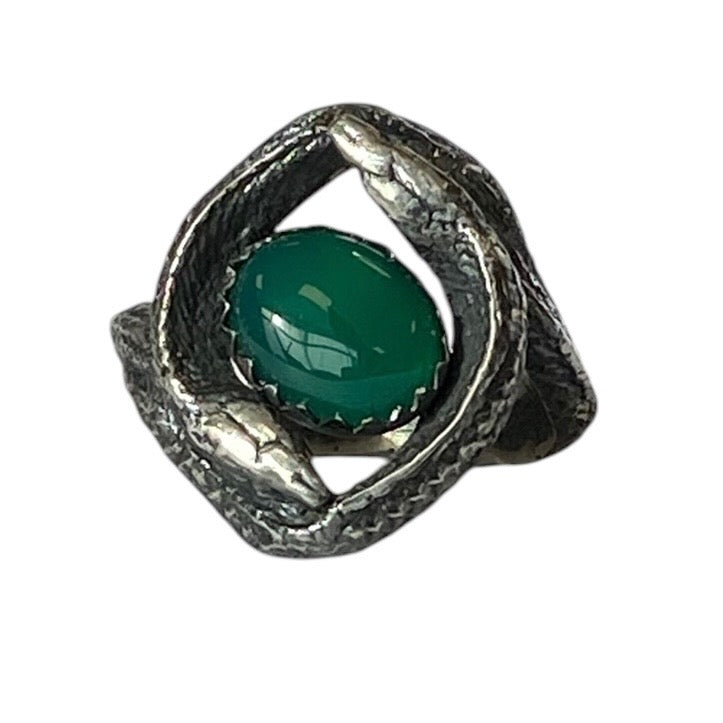 Size 5.5 Green Onyx "The Twins" Double Snake Ring in Sterling Silver (Copy)