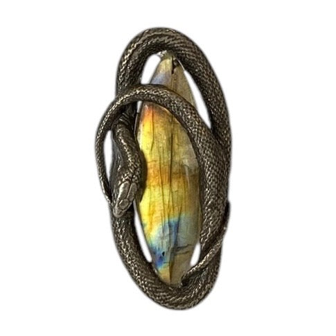 Size 7.5 Swirling Serpent Ring Golden Labradorite