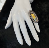 Size 7.5 Swirling Serpent Ring Golden Labradorite