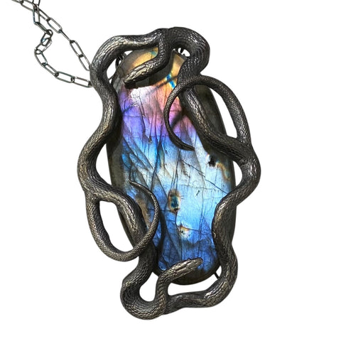 Classic Double Serpent Pendant with Labradorite
