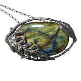 Spectrolite with Fern and Rose Branch Pendant
