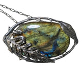Spectrolite with Fern and Rose Branch Pendant
