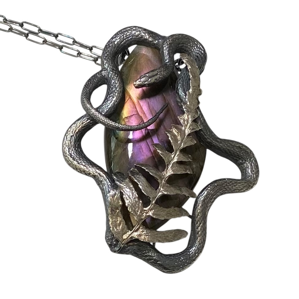 Purple Labradorite and Serpent Pendant