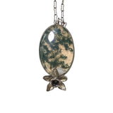 Moss Agate Pendant with Daffodil