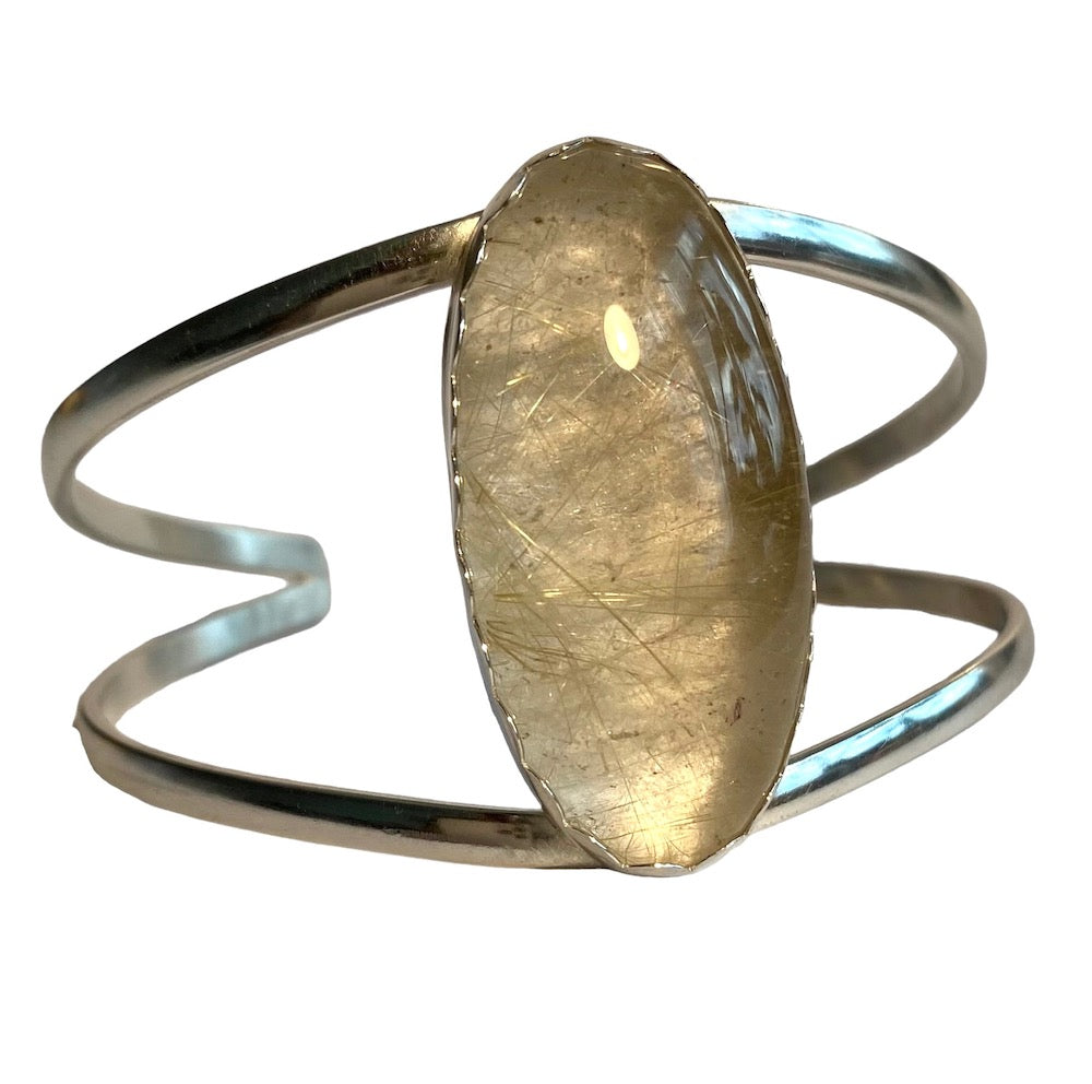 Golden Rutile Sterling Silver Cuff Bracelet Handmade Chase and Scout Jewelry Image one