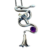 Sterling Serpent Hyacinth and Amethyst Pendant Necklace Floradora collection