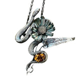 Sterling Serpent Golden Citrine and Daisy Pendant Necklace Floradora Collection