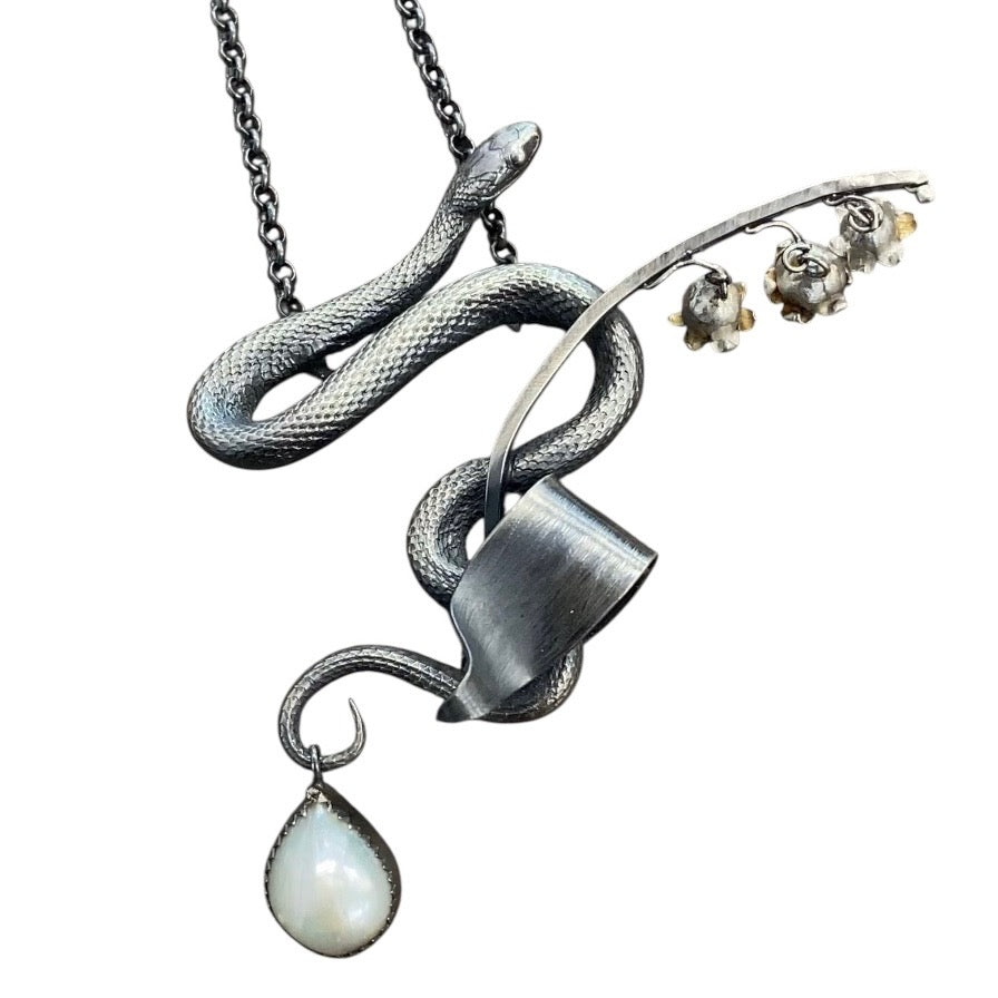Serpent and Lily of the Valley 3 blossom necklace pendant Floradora Collection