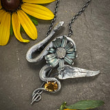 Sterling Serpent Golden Citrine and Daisy Pendant Necklace Floradora Collection