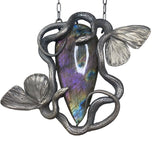 Double Snake necklace, winged serpent pendant, purple labradorite, second full light view
